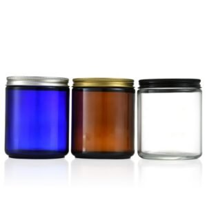 Wholesale 8oz Luxury Cylinder Empty Thick Glass Clear Candle Jar Pot Jar with Metal Lips for Wedding Candle